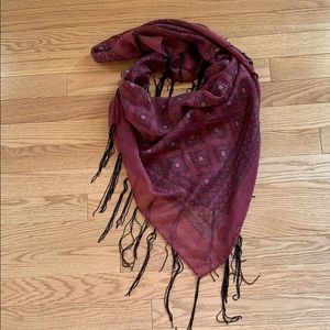 Burgundy Square Fringe Scarf
